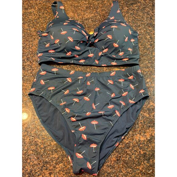 Nip Tuck Tankini Umbrella Print Twisted Front Retro Full Coverage Bikini Size 16 - Picture 12 of 12